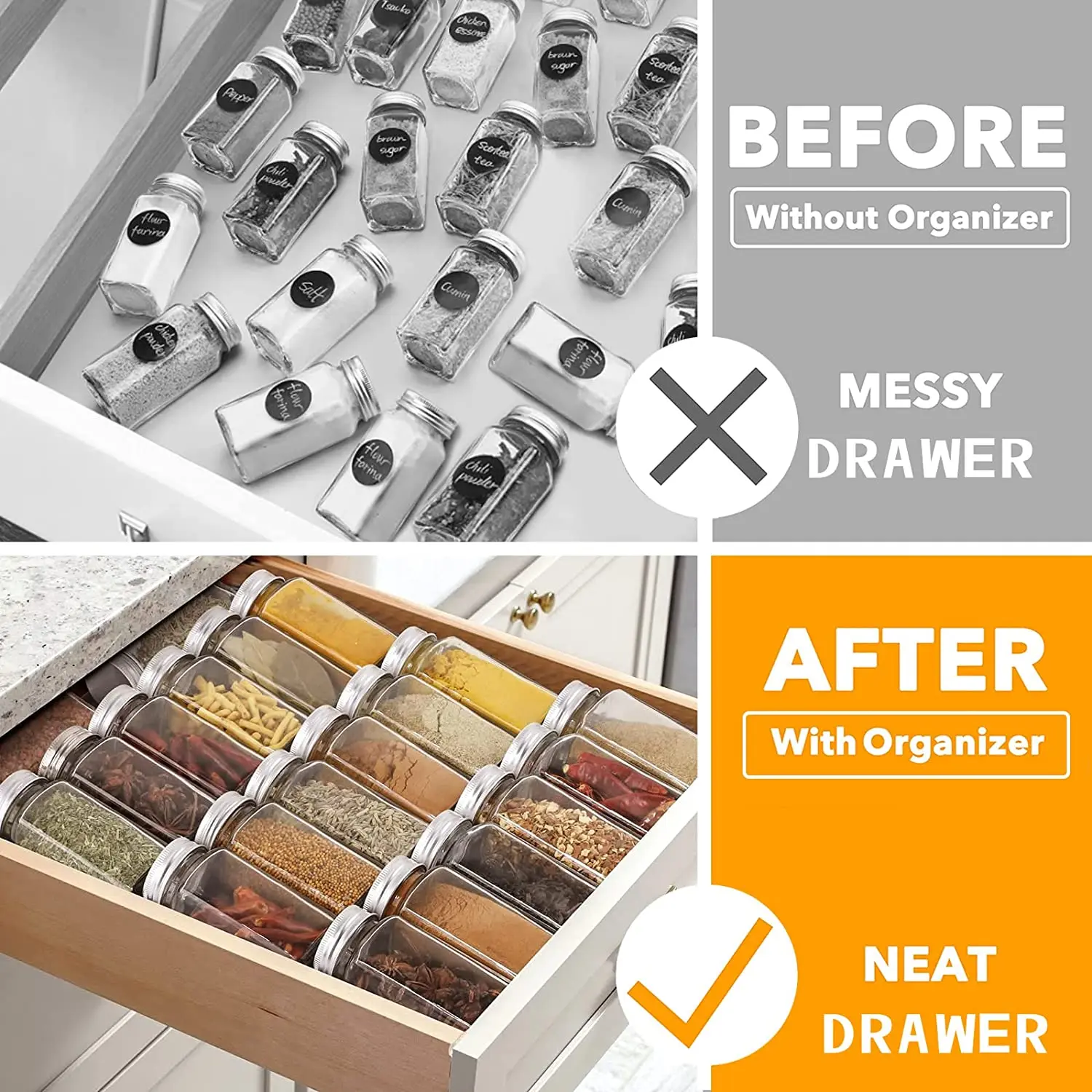 Organizador de cajones de especias de 4 niveles, estante acrílico para  condimentos, botellas, tarros, almacenamiento debajo del escritorio,  bandeja oculta, suministros de cocina - AliExpress