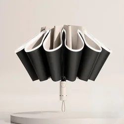 Fully Automatic Windproof Reverse Folding Umbrella with Reflective Stripe and UV Protection (White)