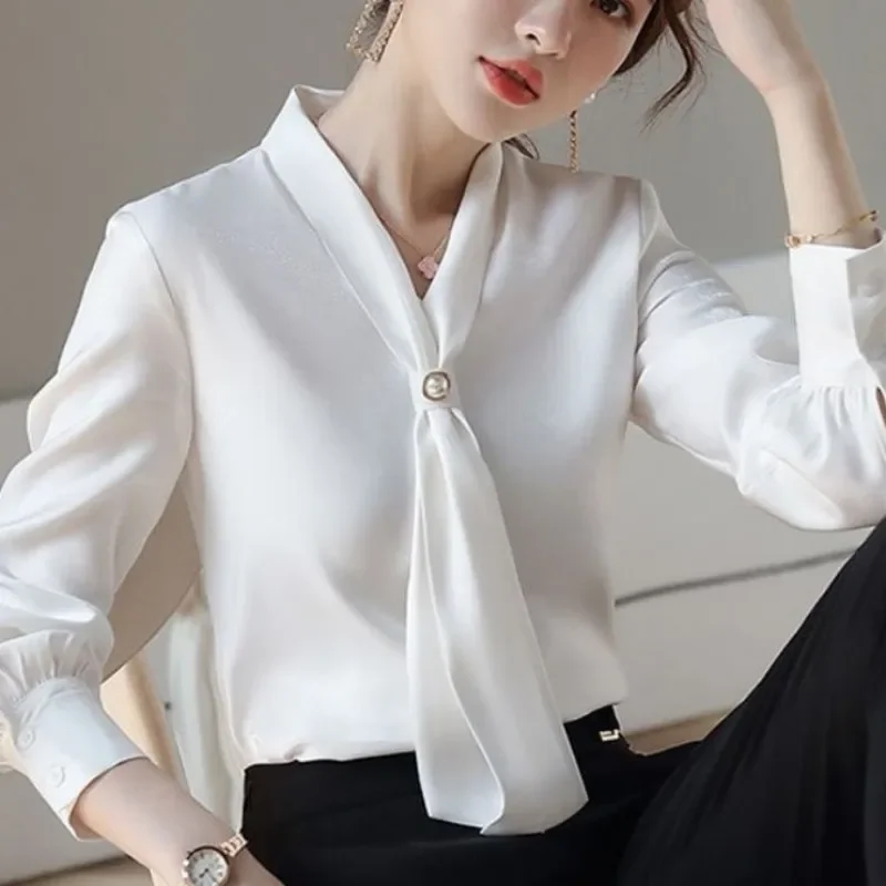 

Women Fashion Spring Autumn Style Blouses Shirts Lady Casual Long Sleeve Bow Tie Collar Blusas Tops