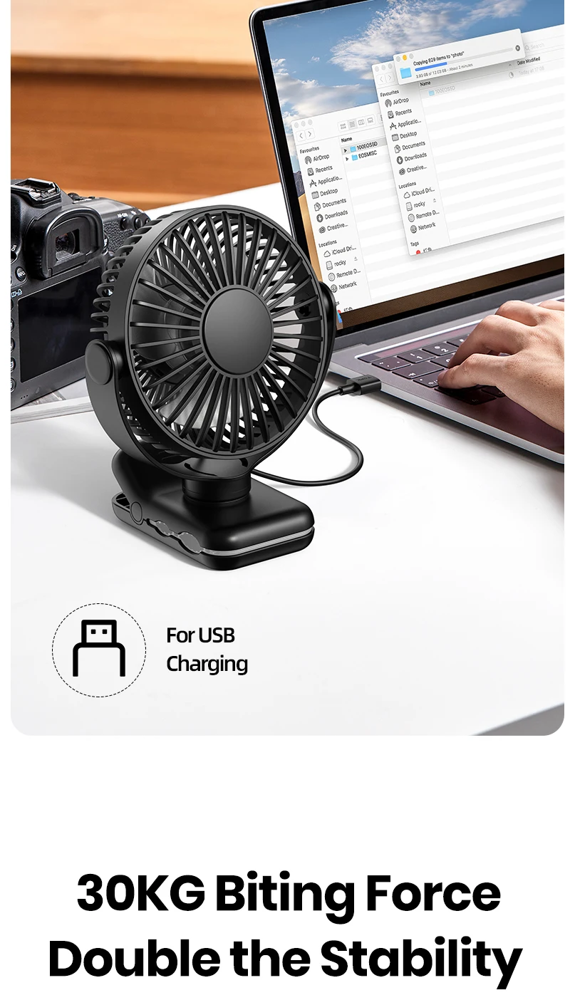 TOPK Mini Portable Clip on Fan,USB Desk Fan,3 Speeds Quiet Wind 720° Rotate Personal Electric Fan,Standing Fans for Room Home
