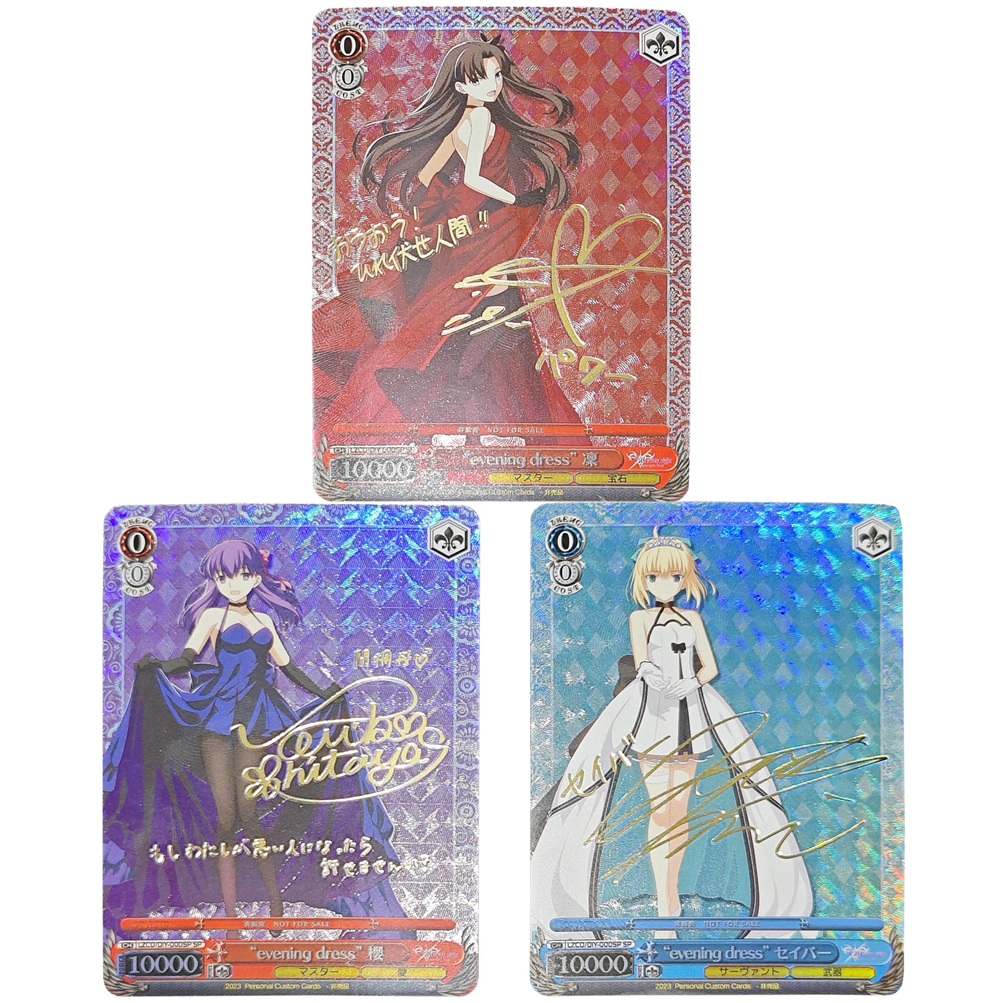 

3Pcs/Set Fate/stay night Refractive Signature Flash Card Card Tohsaka Rin Matou Sakura Altria Anime Collection Cards Gift Toy