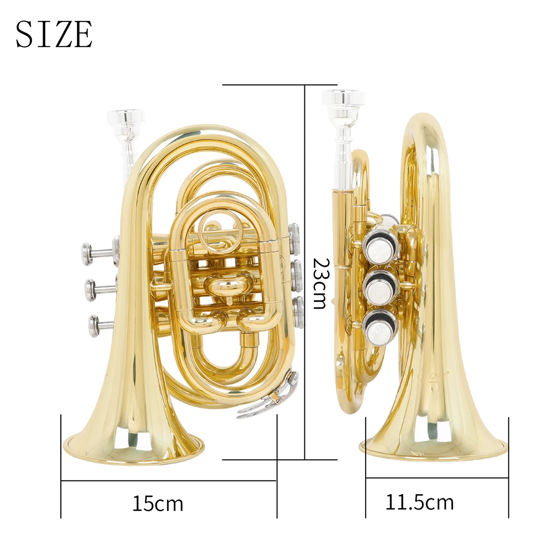 SLADE LDP650 Mini Pocket Trumpet Bb Tune Brass Body Cornet Brass Instruments with Case Glove Mouthpiece Parts & Accessories trumpet instrument