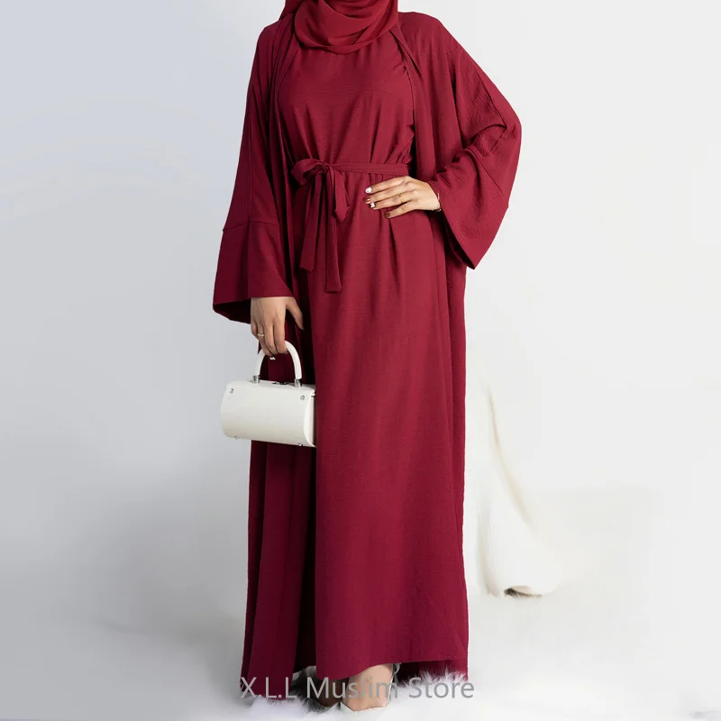 2 Piece/set Abaya Sleeveless Hijab Dress Matching Muslim Sets Luxury Islam Robe African Dress Kimono Morocco Clothing Caftan