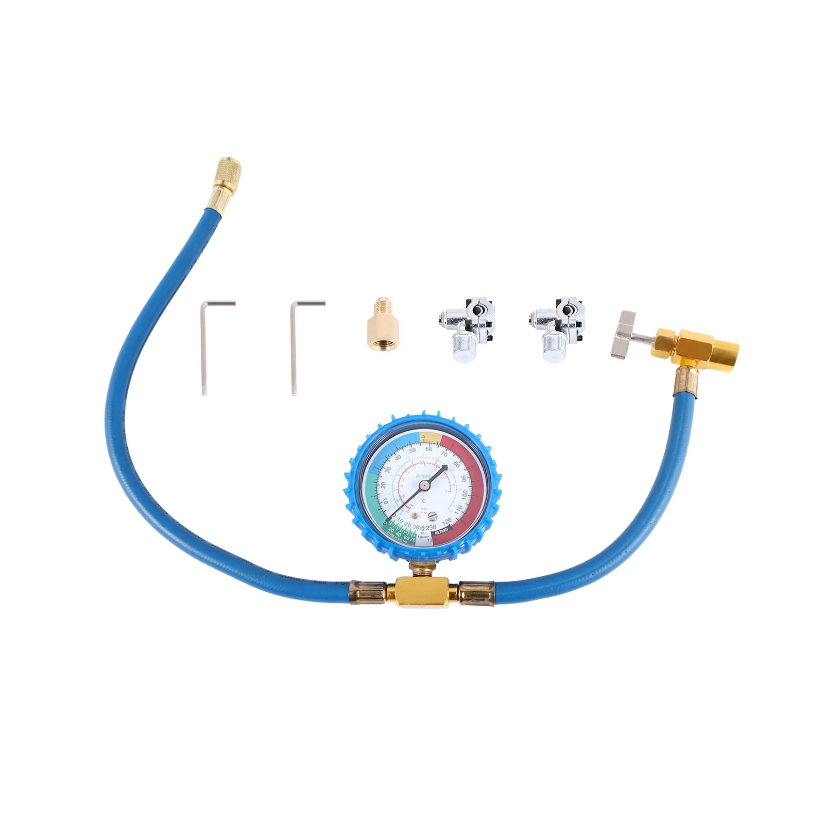 

R134A Refrigerator Freon Recharge Hose Kit, R134A AC Refrigerant Charging Hose Gauge, Piercing Valve Hose