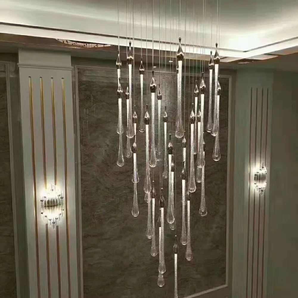 Luxury Pendant Lights Kitchen Island Lighting Rectangle Hanging Lamps Crystal Led Large Staircase Modern Chandelier living room