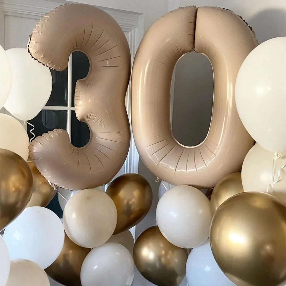 1pc 40inch Vintage Coffee Number Balloon Beige Caramel Balloons 30 40 50  Happy Birthday Party Decoration Kids Birthday Supply