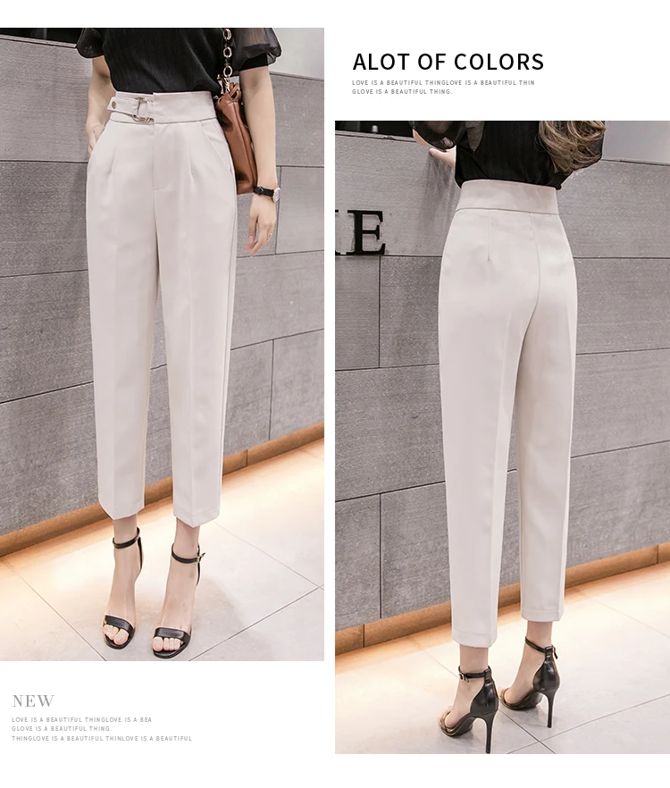 Spring Summer 2022 New Formal Women's Harem Pants High Waist Button Female Workwear Elegant Ankle Length Trouses capri leggings with pockets