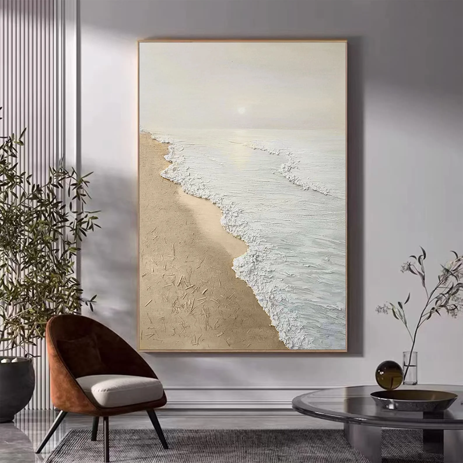

Hand-Painted Oil On Canvas Wabi-Sabi Artwork Modern Minimalist Home Wall Decor Seascape Abstract Heavy Texture Canvas Painting
