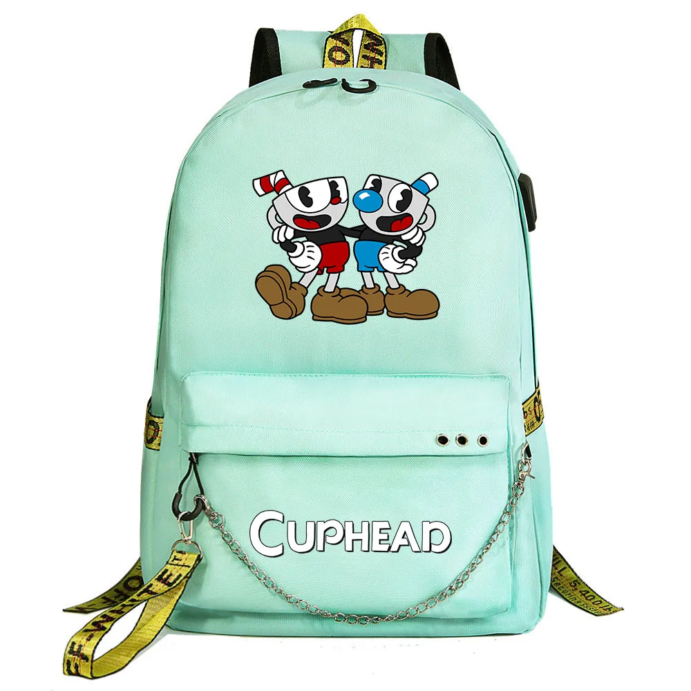 

Cuphead Game Mugman Backpack Print Students School Bag Women Men Causal Travel Laptop Backpack with Charging USB Teenager