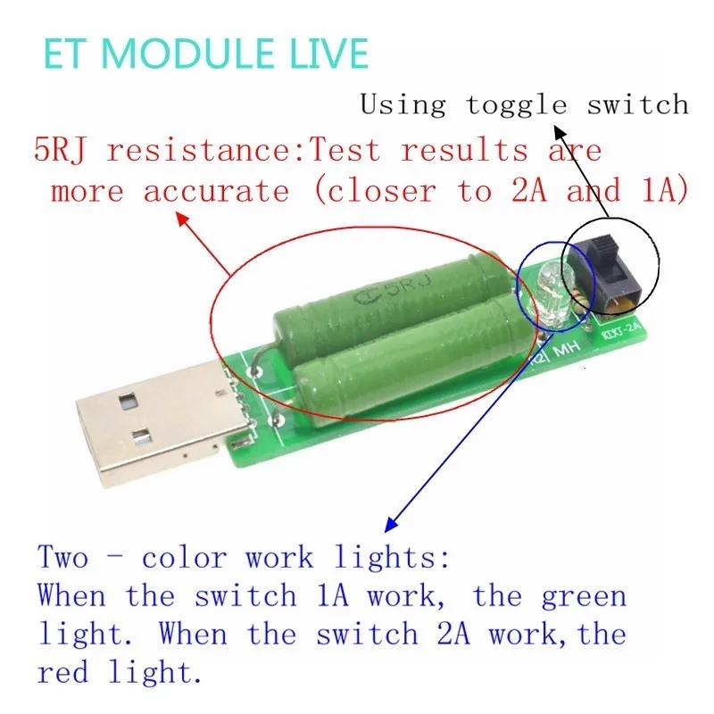 USB-Anschluss Mini Entladewiderstand Digitaler Strom- und Spannungsmesser Tester 2A/1A Mit Schalter 1A Grüne LED / 2A Rote LED – Detail 2