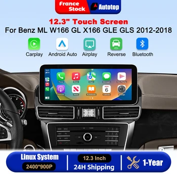 Pantalla Táctil Inalámbrica CarPlay Android Auto de 12.3 Pulgadas 2400*900P para Mercedes Benz ML W166 GL X166 GLE GLS 2012-2018 Sistema NTG4.5/5.0, Sistema Inteligente para Automóvil, Radio Multimedia Inteligente con Bluetooth, Navegación GPS, Autolink, Navi, Mirror Link, AirPlay 1
