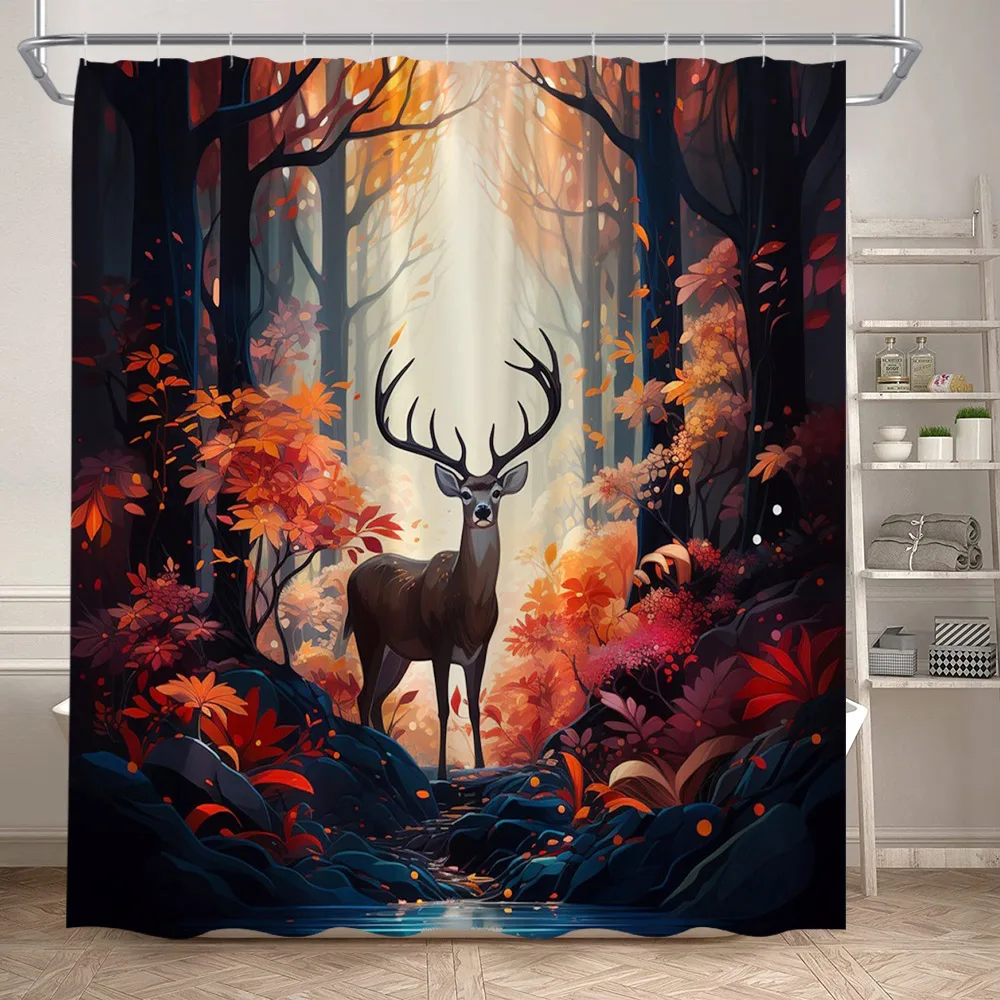 

Лесные животные занавески для душа дикая природа олень кленовые листья современный минималистичный комплект занавески для ванной из полиэстера декор для купания