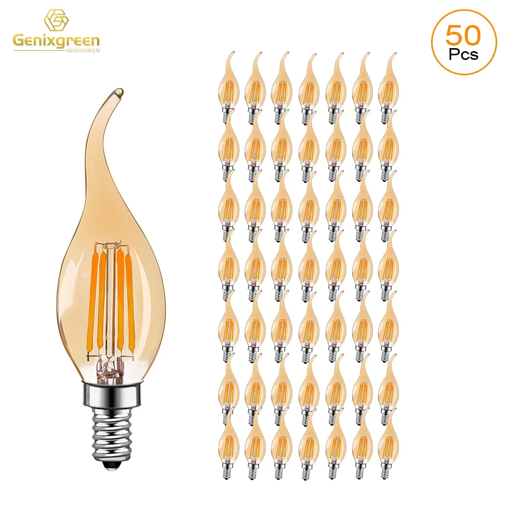 Genixgreen C35 Candle Bulb 4W Dimmable Led Filament Bulb E12 E14 Candelabra Base Flame Shape Bent Tip Lamps For Chandelier Light genixgreen c35 candle bulb 4w dimmable led filament bulb e12 e14 candelabra base flame shape bent tip lamps for chandelier light