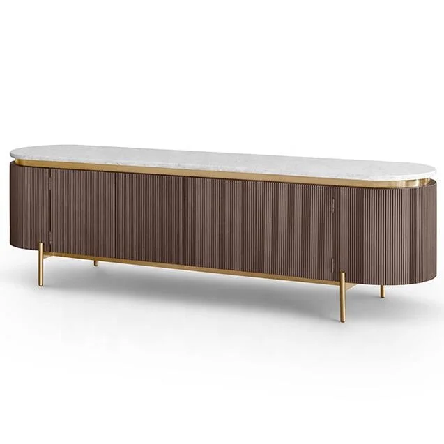High Quality Italian Modern Luxury Stainless Steel Base Marble Top Tv Stand Cabinet Furniture Living Room