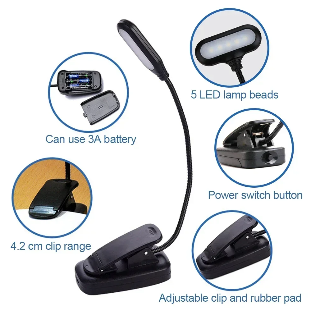 Portable LED Book Light with Flexible Clip - White Daylight Reading Lamp