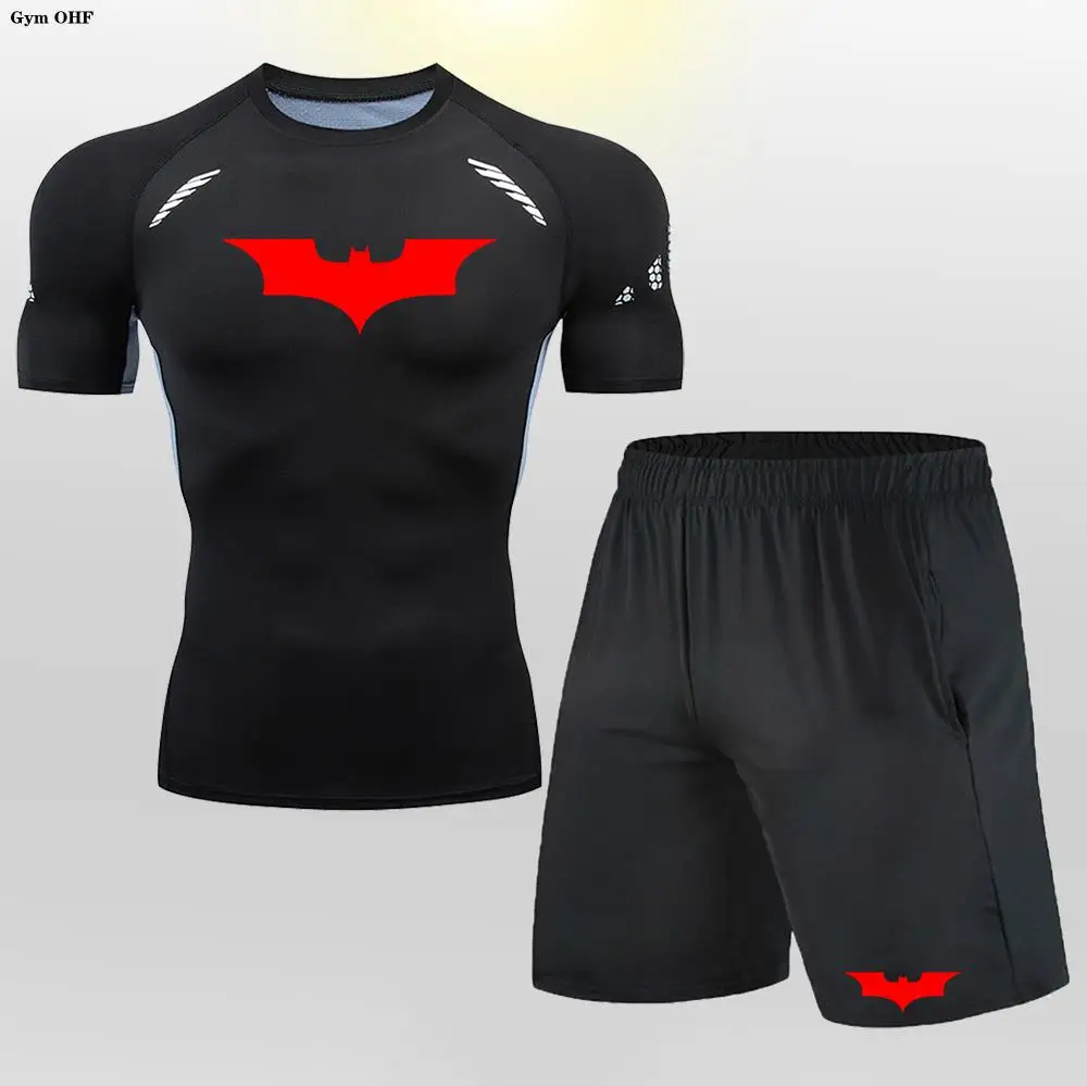 T Shirt Shorts Suit Men Tracksuit Bat Compression Gym Tight Yoga Sets Workout Jogging Top Fitness Clothing Sportswear 6
