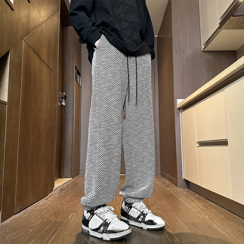 

Summer Waisted Lounge Casual Pants Color Blocking Stripe Beam Feet Trousers Hip Hop Street Clothing Sweatpants