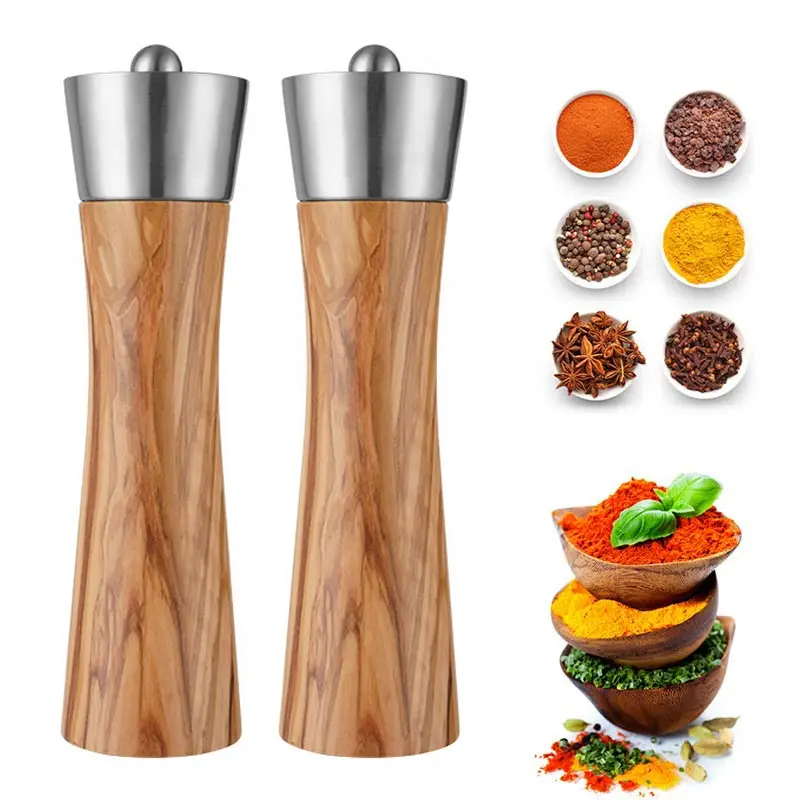 

8Inch Olive Wood Pepper Grinder Home BBQ Mill Sea Salt Pepper Mill Manual Ceramic Core Multipurpose Kitchen Pepper Grinder Tools