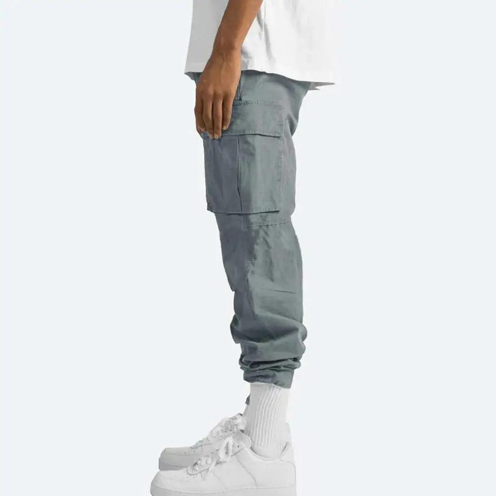 Description Picture 5 of itemMen Cargo Pants Elastic Waist Vintage Loose Multi Pockets American Style Solid Color Soft Breathable High Street Daily Sports St