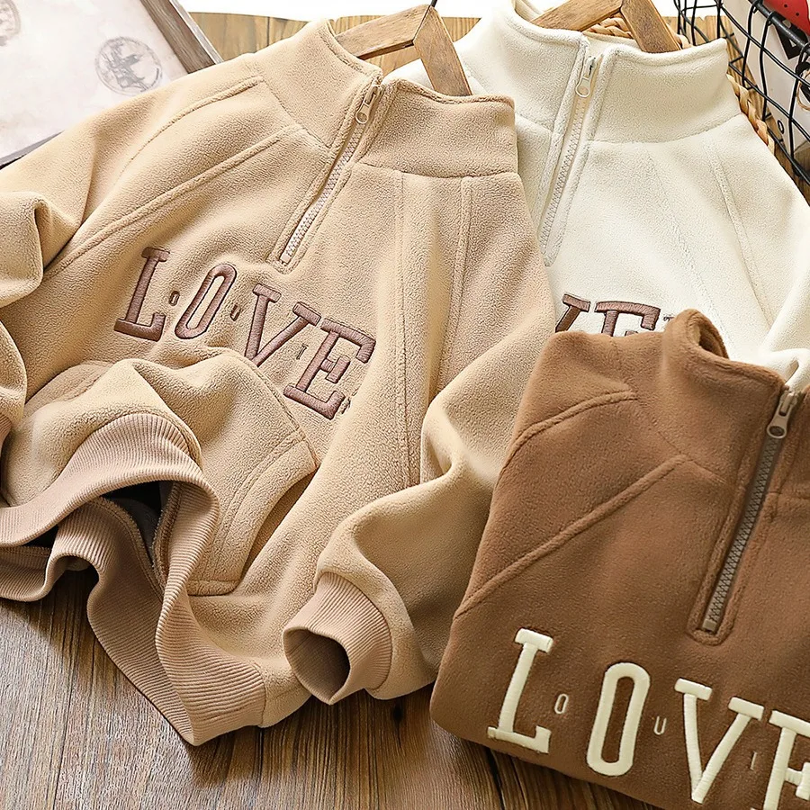 

Spring Autumn Junior Boy Plus Velvet Sweatshirt Teenager Boy Half Zip Pullover Children Boy Thicken Undershirt Kids Sport Shirt