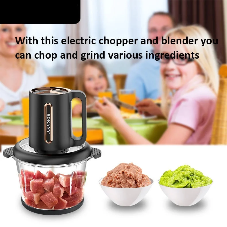 Electric Grinder Home 3L Glass Bowl Vegetable Chopper Meat Mincer Stirring Machine Maker Blender Large Capacity Kitchen Utensils 2