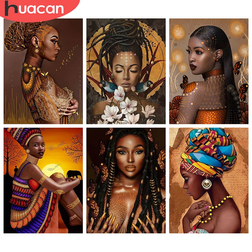 JOEAUEN Kits De Pintura De Diamantes 5D Para Adultos, Niñas Negras Con Flores En El Cabello, Kits De Arte De Diamantes Para Bricolaje, Taladro Redondo Completo Para Mujer Con Diamantes, Arte
