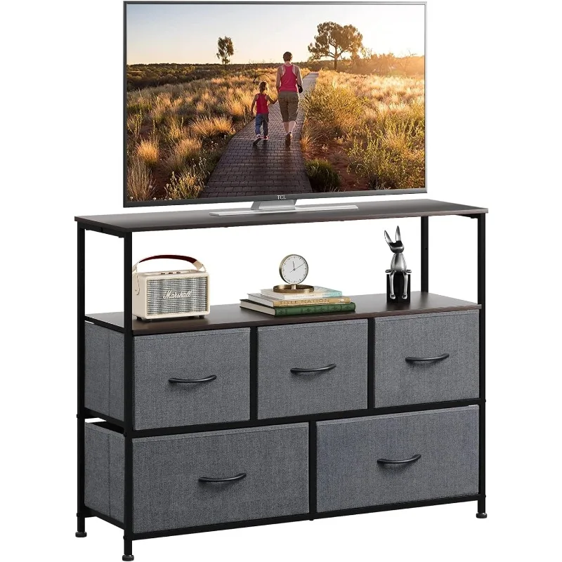 

WLIVE Dresser TV Stand, Entertainment Center with Fabric Drawers, Media Console Table with Open Shelves for TV up to 45 inch