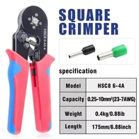 End-Sleeves Ferrule Crimping Tools HSC8 6-4A Self-Adjustable AWG23-7/0.25-10mm2 Square Ratcheting Wire Crimping Plier