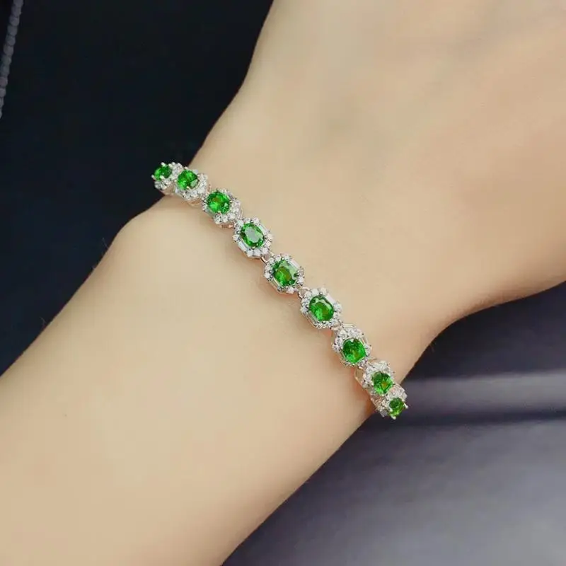 

HOYON S925 Sterling silver Bracelet For Women New Simulation Emerald Tourmaline Colorful Treasure Bracelet Fashion Hand Jewelry