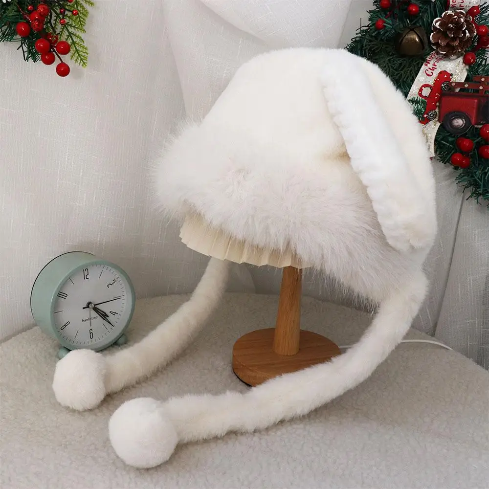 

Skull Cap Rabbit Ears Hat Cute Fluffy Woolen Hat Winter Plush Hat Beanie Hat Cartoon Outdoor