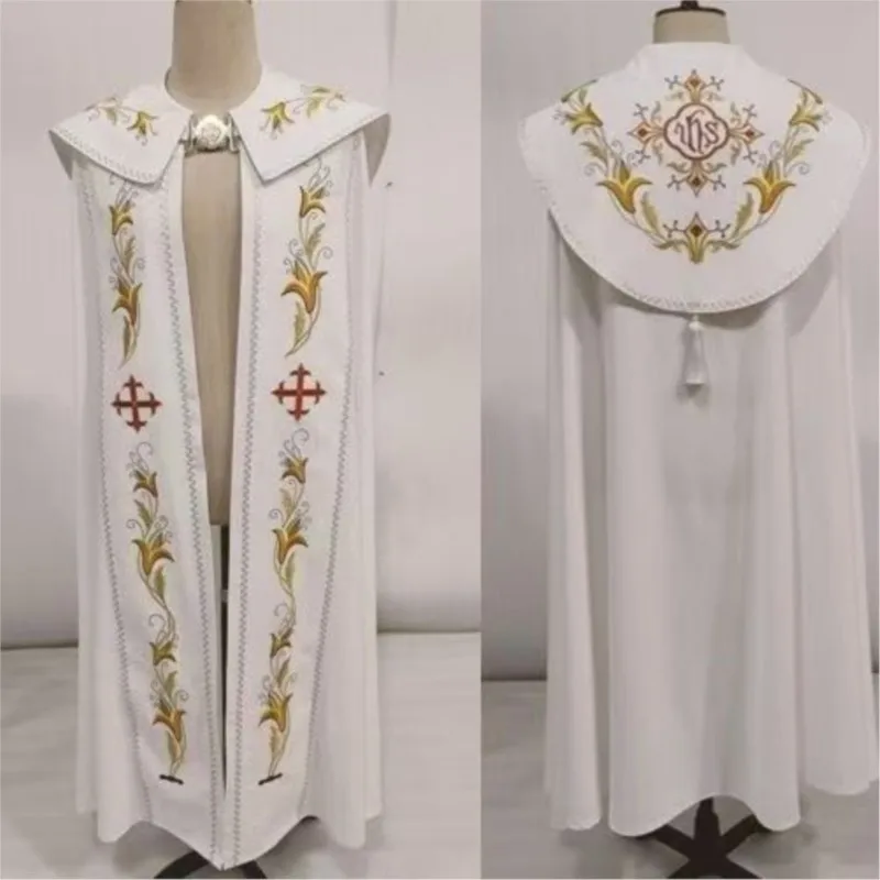 Mantello da Sacerdote Viola, Cappa da Pastore, Costume da Chiesa Cattolica, Gapi Vietnam, Costume da Spettacolo Ricamato con Cura - immagine 2