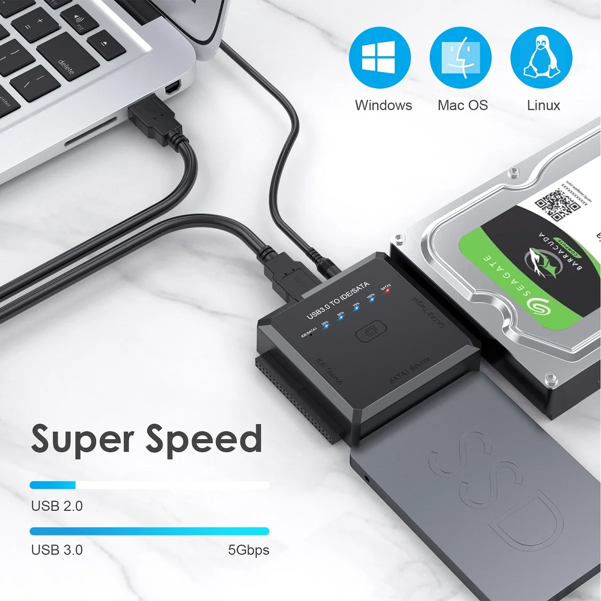 FIDECO adaptateur usb 3.0 vers sata ide 3 câbles adaptateur convertisseur sata vers ide pour disques durs 2.5 3.5