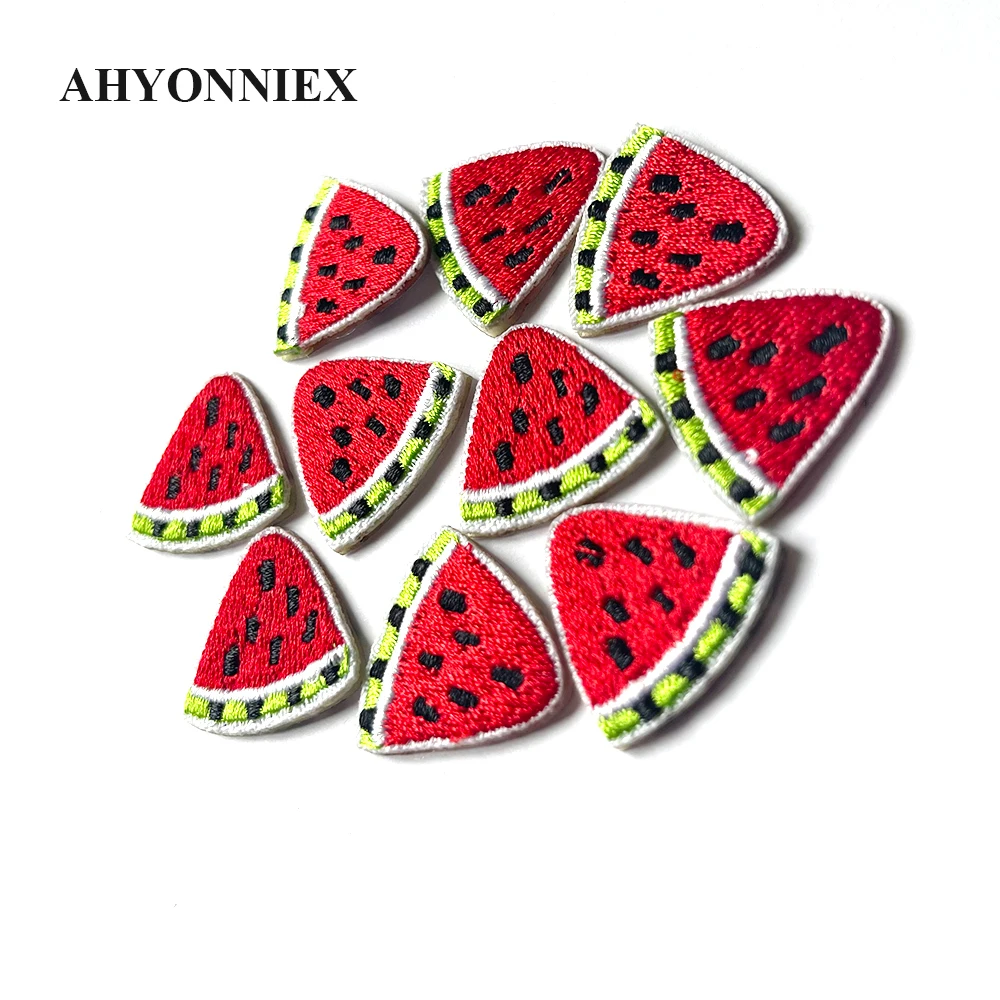 AHYONNIEX 자수 미니 수박 패치, 가방 재킷 청바지, 의류용 아이언 온 패치, 작은 접착제 스티커, 로트당 10 개