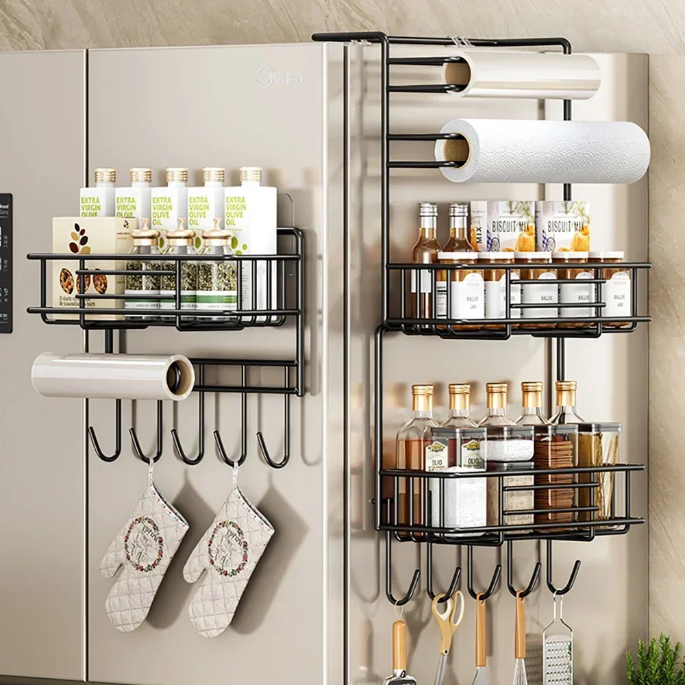 Kitchen Refrigerator Side Shelf Spice Storage Rack Organizer for Refrigerator Kitchen Paper Holder Seasoning Organizer Rack 6