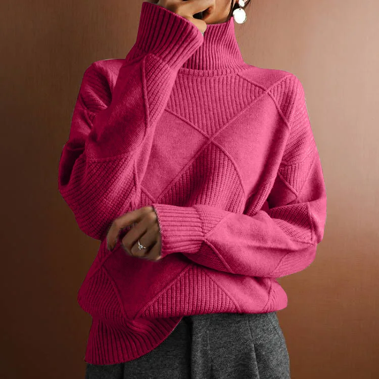 thumbnail image 1 of Suéter de punto suelto de color sólido para mujer, suéter nuevo de otoño e invierno, suéter cálido de cuello alto y manga larga para mujer, 1 of 5
