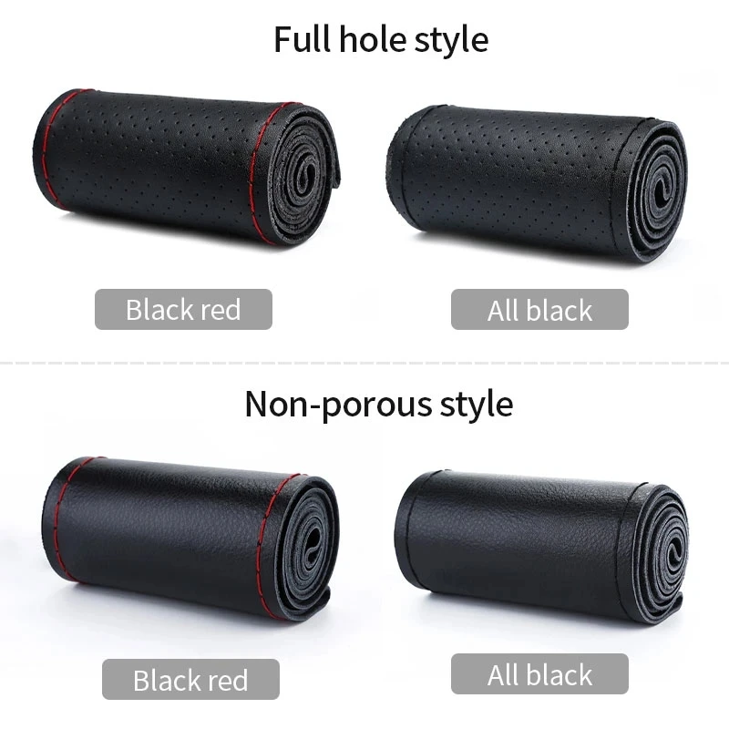 Premium Genuine Leather Anti-Slip Steering Wheel Cover with Braided Design, Cowhide Material, 37cm-38cm