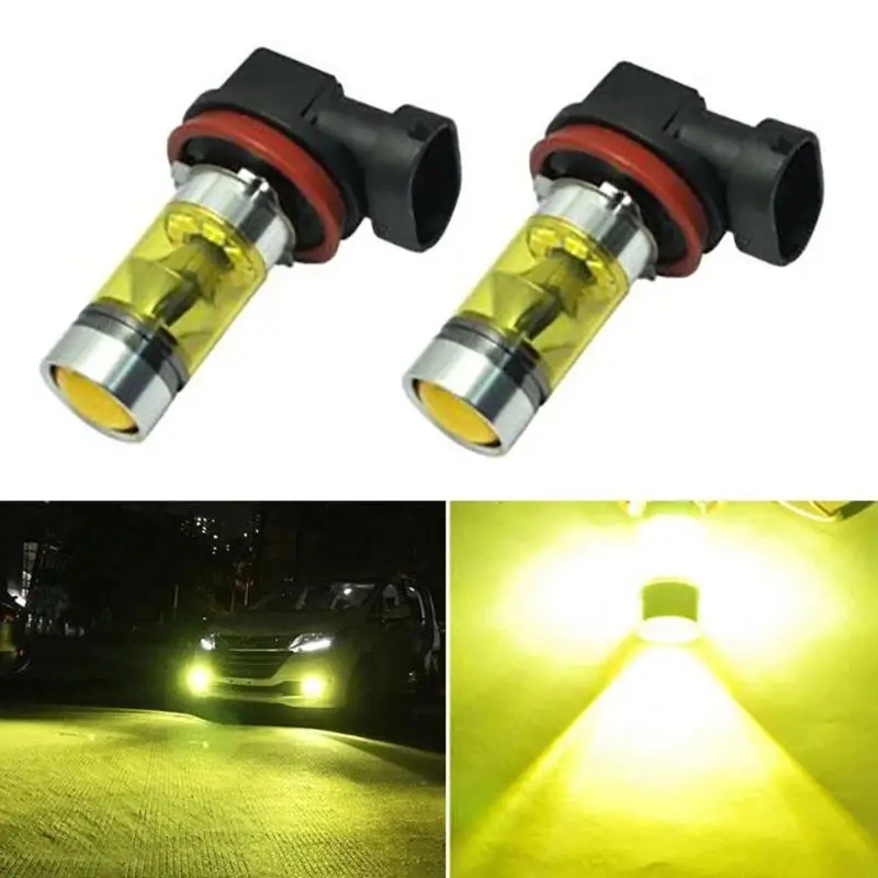【C】2x H11 H8 슈퍼 브라이트 LED 전구 4300K ??옐로우 100W 1500LM DRL 안개등 20-SMD