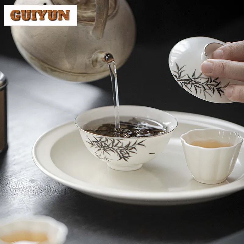 75ml Exquisite Hand-painted Bamboo Gaiwan Mini Ingot Hand Grab Bowl Tea Tureen Tea Maker Cover Bowl Services Supplies Craft