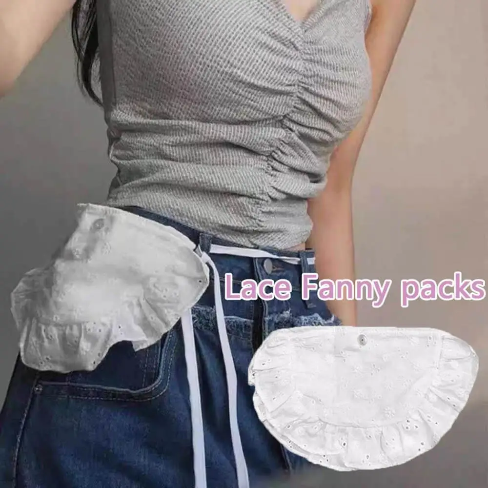 HOT Chic Waist Packs Mini Handbags Fairy Sweet Lace Waist Packs Belt Small Bag Clothing White Bibs Woman Half Waist Short Apron