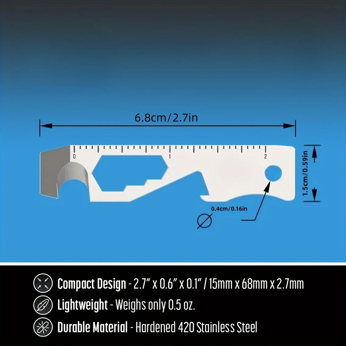 Compact 10-in-1 Keychain Multi-Tool with Bottle Opener, Pry Bar, Screwdriver, and Rope Cutter