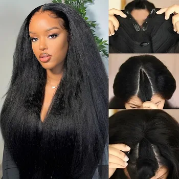 16-32 Inch V Part Wig Kinky Straight Human Hair 200 Density Wear To Go Natural Colored Upgrade Glueless Human Hair Wig For Women 1