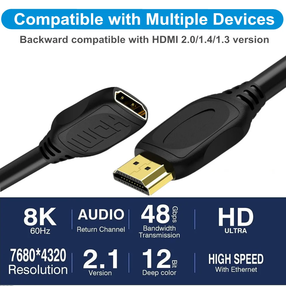 HDMI-compatible 2.1 Extension Cable 8K HDMI-compatible Male to Female Cable for PC TVBox Projector Extender hdmi cable hdmi extender