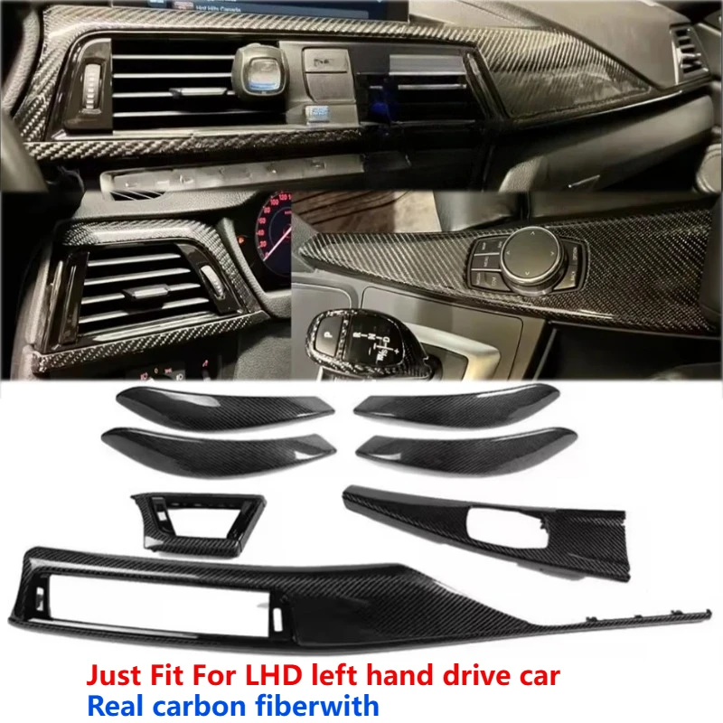LHD 리얼 카본 파이버 F30 F31 F32 F33 F34 F36 F80 F82 F84 M3 M4 BMW용 글로스 대시보드 트림이 있는 대시보드