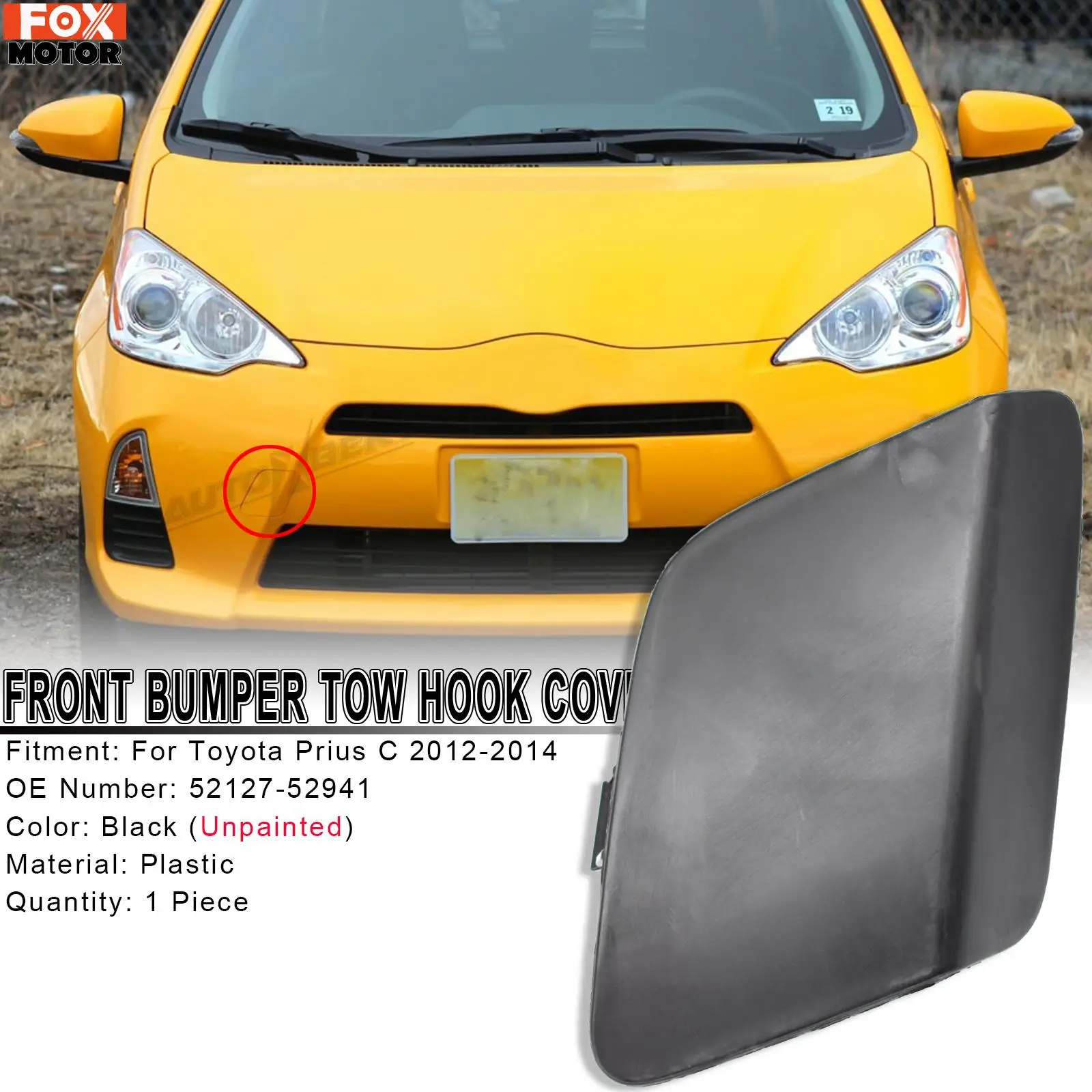 For Toyota Prius C Aqua 2012-2014 Front Bumper Tow Hook Cover Eye Towing Black Cap Trailer Unprimed 52127-52941 Car Accessories