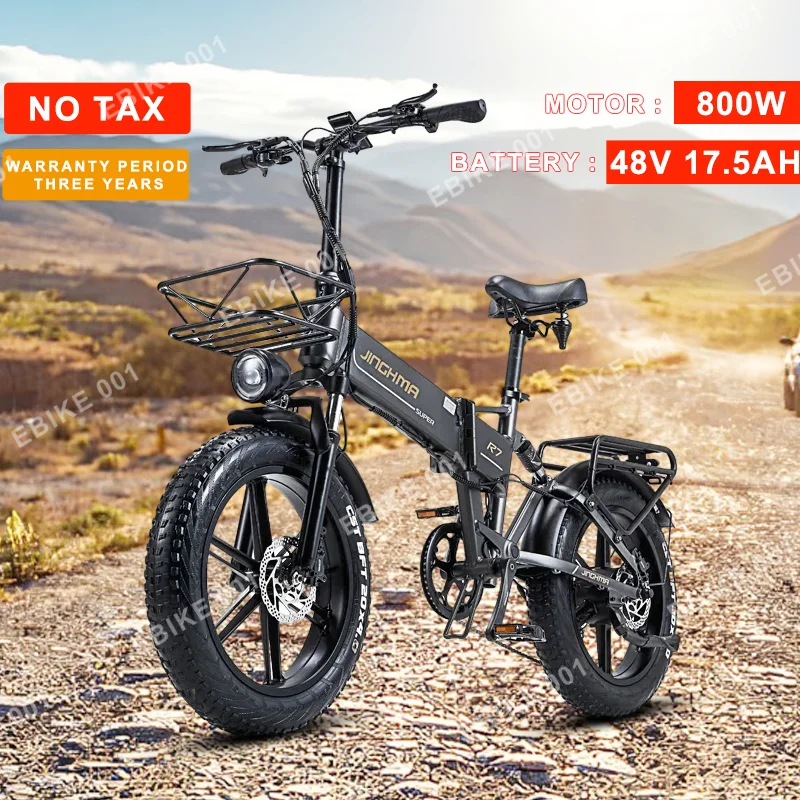 

JINGHMA R7 EU Stock Folding Electric Bike 48V17.5AH800W 20inch Fat Tire City Road Ebike Mountain Snow Adult Electric Bicycle MTB