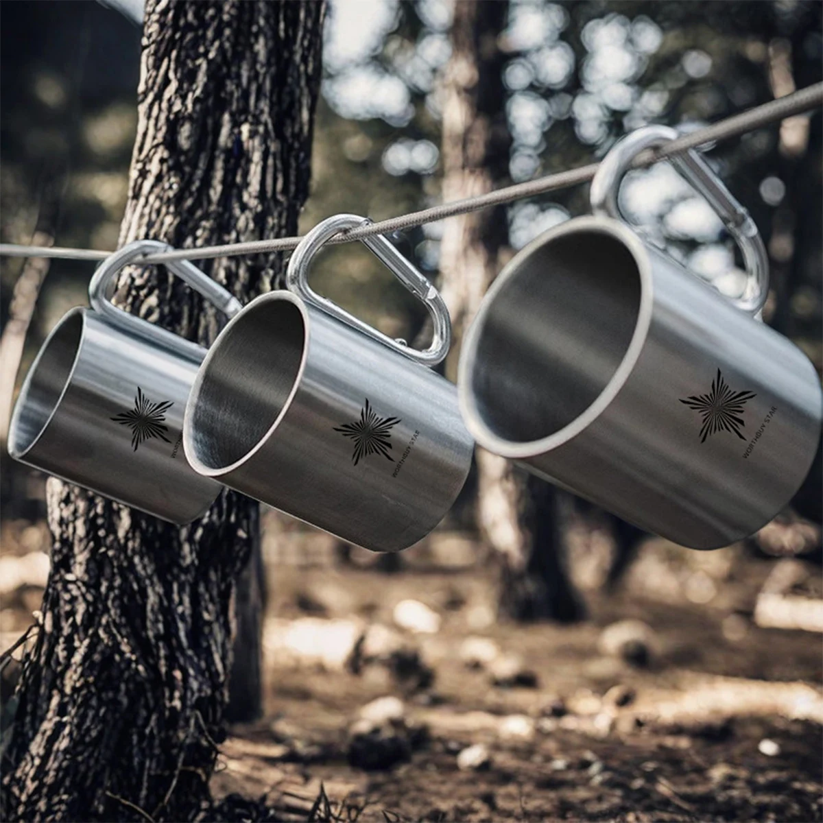 220/300ml Camping Travel Stainless Steel Cup Portable Coffee Tea Mug With Carabiner Handle Outdoor Hiking Drinkware