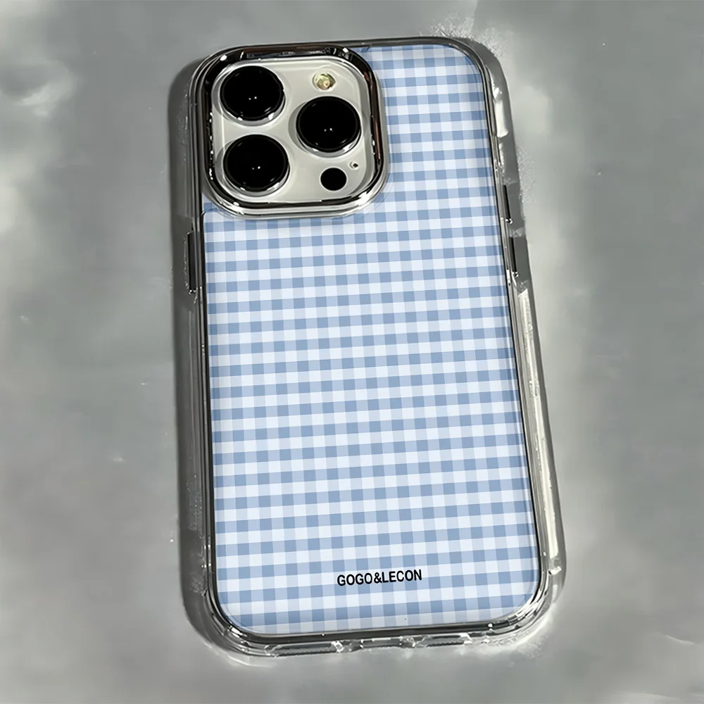 Korean INS Blue Checkered Grid Phone Case