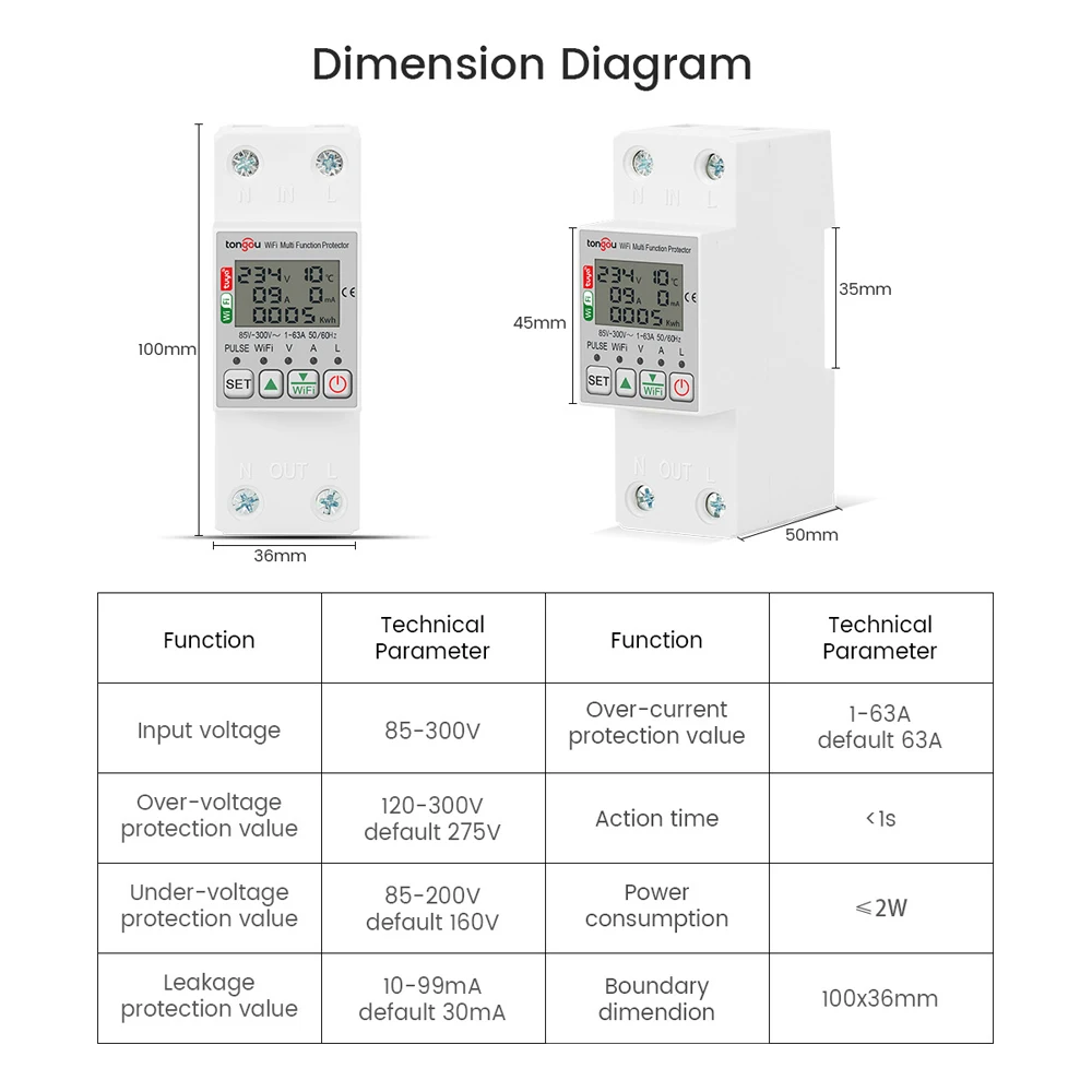 Tuya WiFi Intelligent Energy Meter with Metering Voltage Power Electricity Monit
