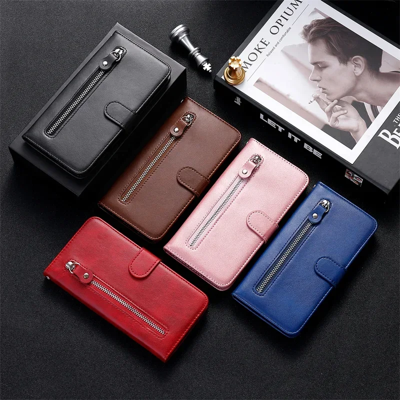 Universal Zipper Wallet Phone Cover with Card Slot and Stand Feature