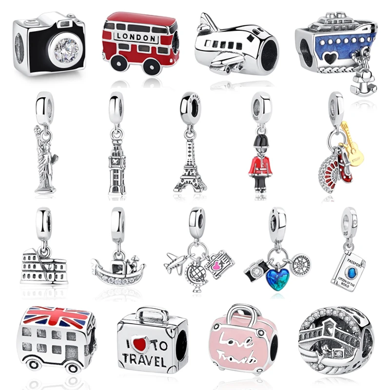 Original-Charms aus 925er-Sterlingsilber, Kamera-Koffer, London-Bus-Anhänger, Perlen, passend für Armbänder, Halsketten, Schmuck für Frauen